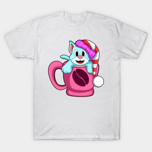 Cat with Cup of Coffee & bobble hat T-Shirt